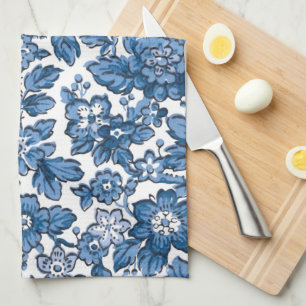 Linge De Cuisine Joli Boho bleu et blanc floral