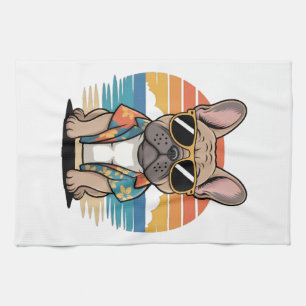Linge De Cuisine Joli Bouledogue Français portant des lunettes de s