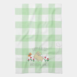 Linge De Cuisine Joli Bunny Pâques Pâques Fleurs roses Vert Plaid