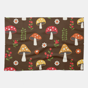 Linge De Cuisine Joli champignon vintage avec des fleurs