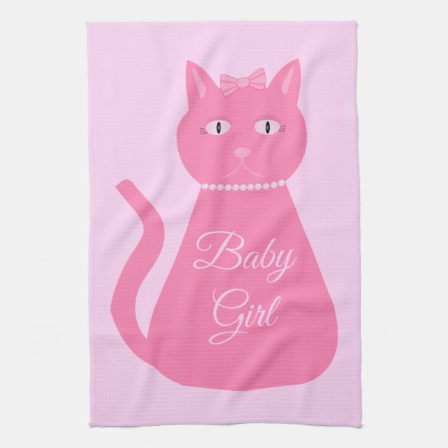 Linge De Cuisine Joli chat fille rose sur mesure (Vertical)