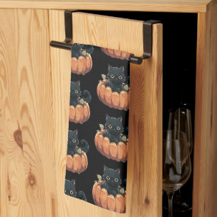 Linge De Cuisine Joli Chat Noir dans un Motif de Citrouille Hallowe