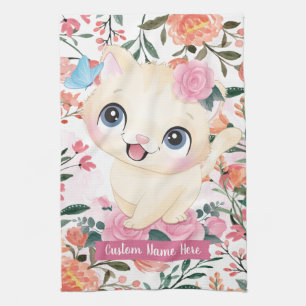 Linge De Cuisine Joli Chat Roses Roses Blush Fleurs Nom personnalis