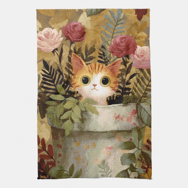 Linge De Cuisine Joli Chatons Regardant Depuis un Pot (Vertical)