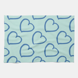 Linge De Cuisine Joli coeur dessiné à la main design bleu sur bleu