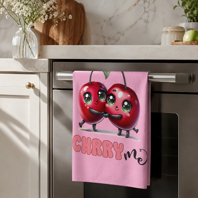 Linge De Cuisine Joli Couple de Cerises Rouges Tendances Rose (Kitchen towel 
)