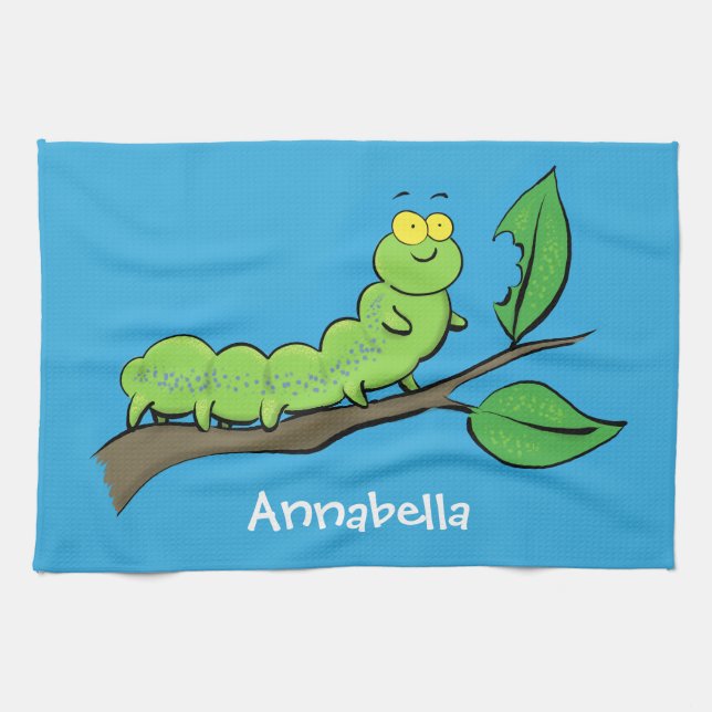Linge De Cuisine Joli dessin animé de chenille verte mignonne (Horizontal)