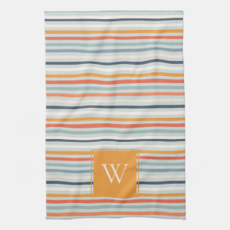 Linge De Cuisine Joli Dusky Orange Bleu Motif rayé Monogramme