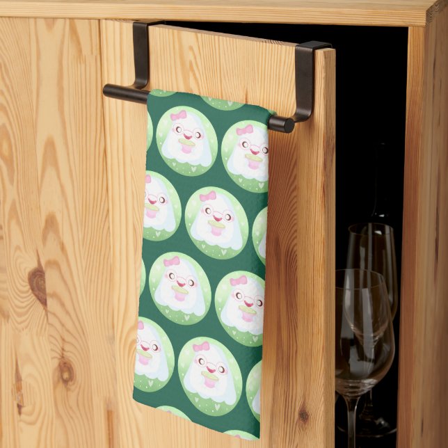 Linge De Cuisine Joli Fantôme de Latte au Matcha (Pliage en tiers)