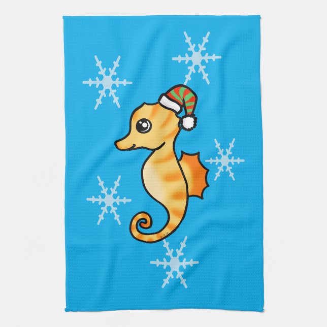 Linge De Cuisine Joli hippocampe flocon de neige d'hiver de vacance (Vertical)