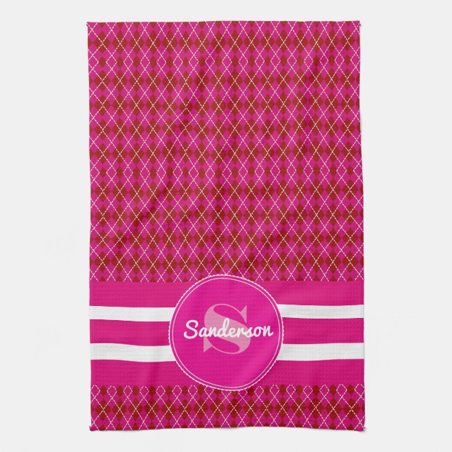 Linge De Cuisine Joli Jacquard rose avec nom Golf ou (Vertical)