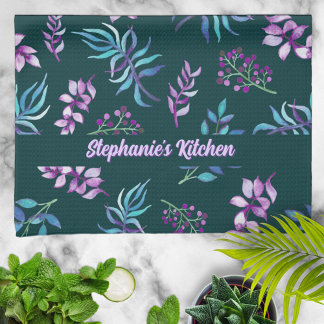 Linge De Cuisine Joli jardin floral aquarelle personnalisé