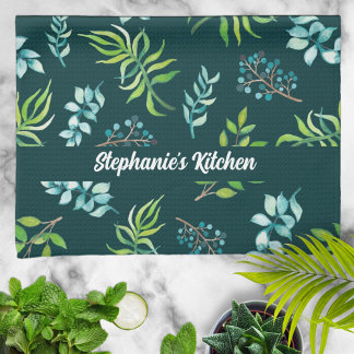 Linge De Cuisine Joli jardin floral aquarelle personnalisé