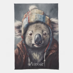 Linge De Cuisine Joli koala en chapeau d'hiver Nom personnalisé