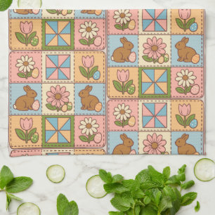 Linge De Cuisine Joli lapin de Pâques pastel en patchwork de fleurs