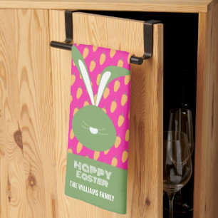Linge De Cuisine Joli Lapin Et Carottes De Pâques Rose Vert