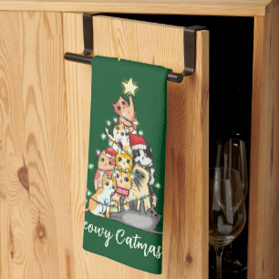 Linge De Cuisine Joli Meowy Catmas Chats Arbre de Noël Personnalisé