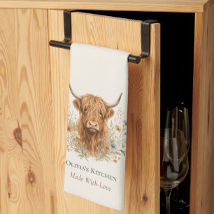Linge De Cuisine Joli Monogramme de Vache Highland à l'aquarelle