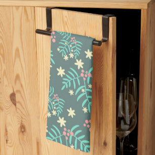 Linge De Cuisine Joli motif bleu de feuilles et de baies botaniques