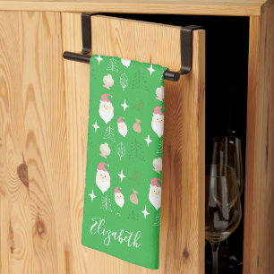 Linge De Cuisine Joli motif de Noël avec le Père Noël rose