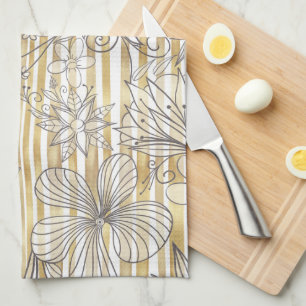 Linge De Cuisine Joli motif floral gris à pois dorés pour fille