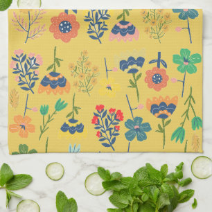 Linge De Cuisine Joli motif floral rétro moutarde Rose Vert