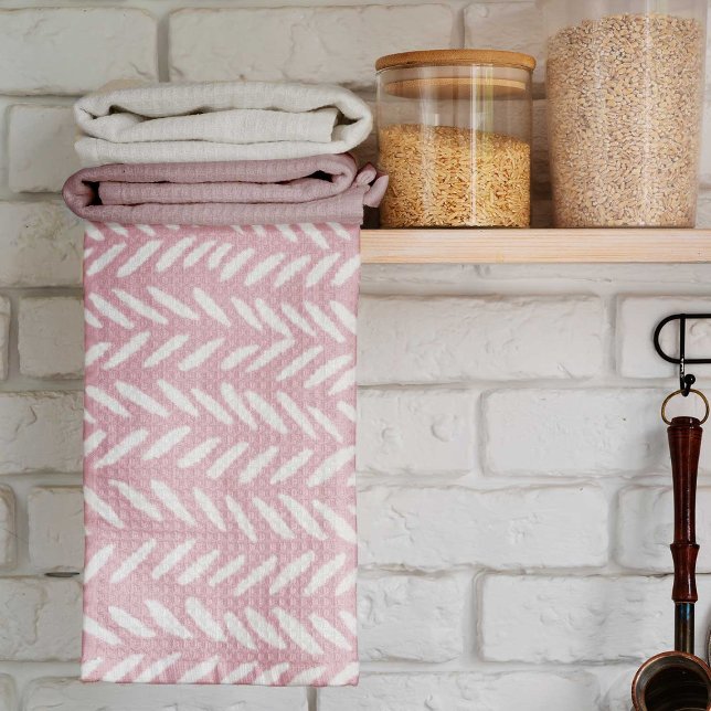 Linge De Cuisine Joli motif pastel herringbone sur carré rose (Créateur téléchargé)