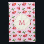 Linge De Cuisine Joli Motif rose et rouge cerises Monogramme person<br><div class="desc">Cette élégante serviette de cuisine personnalisée dispose d'un mignon motif de cerises en rose et rouge. Personnalisez-le avec votre monogramme. Super idée cadeau !</div>