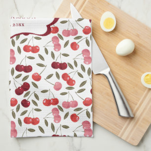 Linge De Cuisine Joli Motif rose et rouge cerisier  Thé monogramme