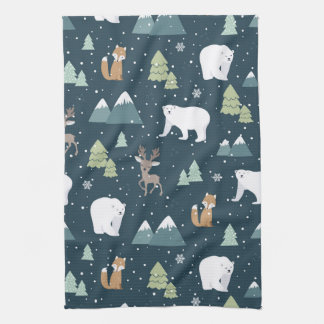 Linge De Cuisine Joli Noël Animaux d'hiver Motif rustique