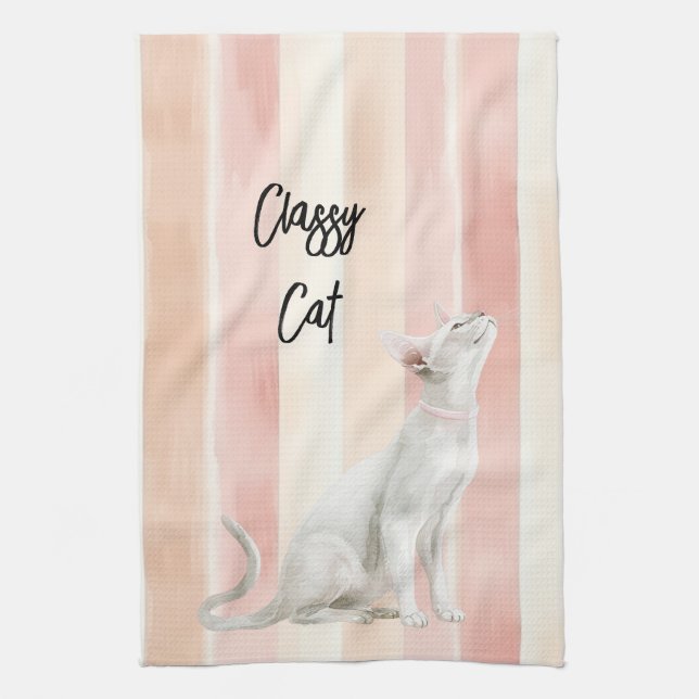 Linge De Cuisine Joli Peach Pink Crème raypes Chat (Vertical)