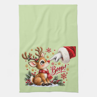 Linge De Cuisine Joli Père Noël et Boop sur le Nez de Renne Noël