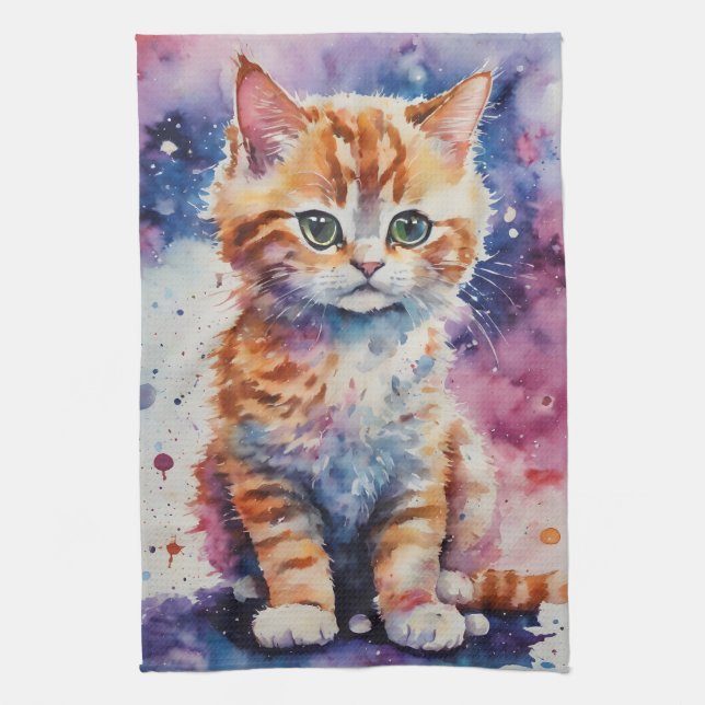 Linge De Cuisine Joli petit chaton roux à l'aquarelle  (Vertical)
