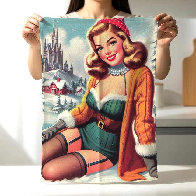 Linge De Cuisine Joli pin-up rétro d'hiver (Créateur téléchargé)