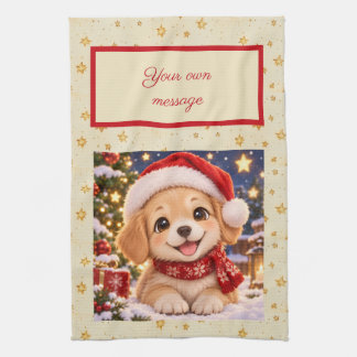 Linge De Cuisine Joli Puppy de Noël, Message de Noël personnalisé