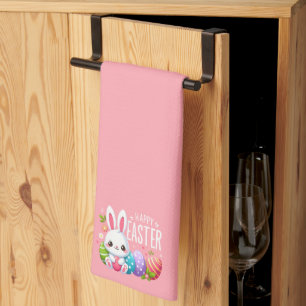 Linge De Cuisine Joli, rose et heureux lapin de Pâques