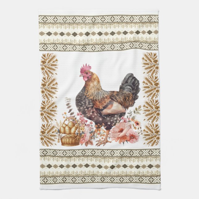 Linge De Cuisine Joli Tan Or Brown poulet Hen Motif slave (Vertical)