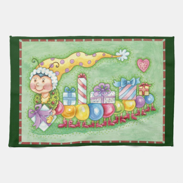 Linge De Cuisine Joli train chenille de Noël avec des cadeaux (Horizontal)