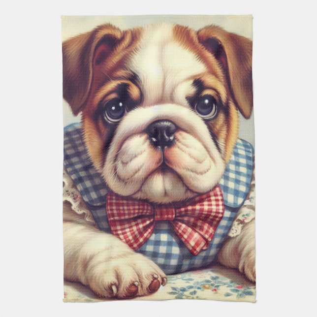 Linge De Cuisine Joli Vintage anglais Bulldog Art (Vertical)