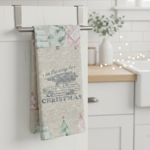Linge De Cuisine Joli Vintage Burlap Timbre Noël Arbre Motif