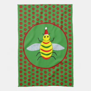 Linge De Cuisine Jolie abeille de Noël et fleurs de Poinsettia