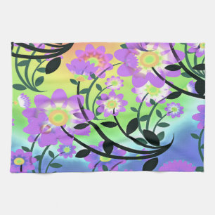 Linge De Cuisine Jolie Abstraite Fleurs Multicolores Violet