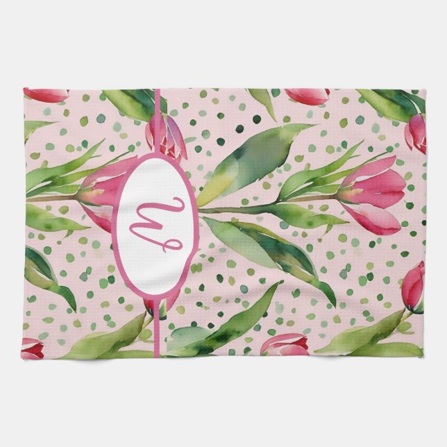 Linge De Cuisine Jolie aquarelle rose tulip floral (Horizontal)