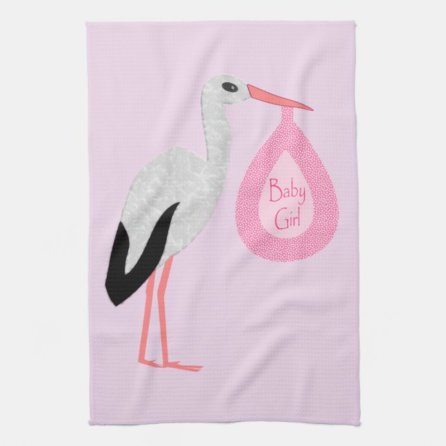 Linge De Cuisine Jolie chatte rose bébé fille Stork (Vertical)