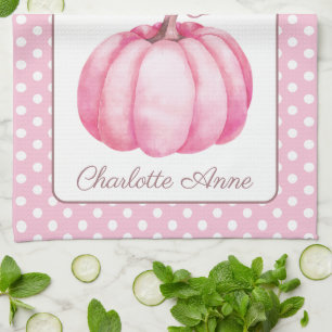 Linge De Cuisine Jolie citrouille rose sur pois personnalisés