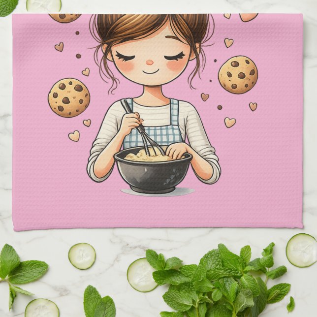 Linge De Cuisine Jolie Fille Boulangère Encore Un Petit Biscuit (Plié)