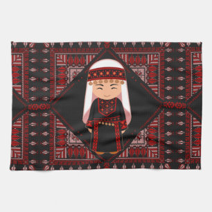 Linge De Cuisine jolie fille palestinienne Broderie rouge tatreez
