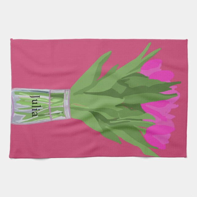 Linge De Cuisine Jolie fleur de tulipe Illustration moderne + Nom (Horizontal)
