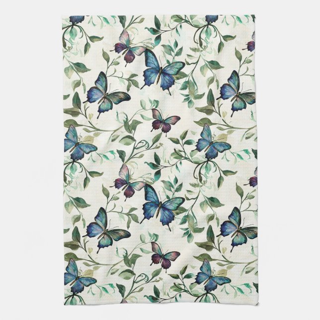 Linge De Cuisine Jolie Mariage sous les Papillons Bleus (Vertical)
