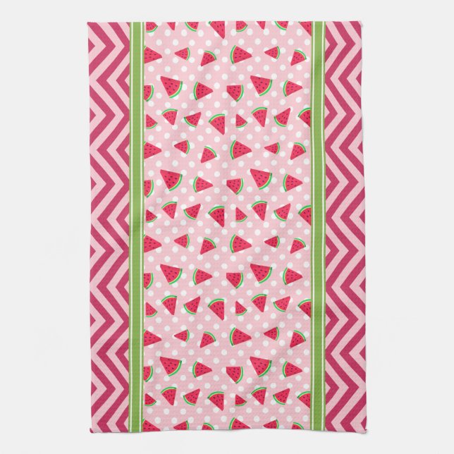 Linge De Cuisine Jolie Pastèque à pois et chevron rose (Vertical)